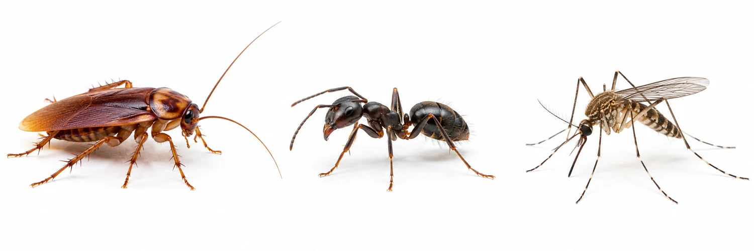 Imagen ilustrativa de una cucaracha, una hormiga y un mosquito